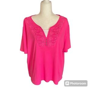 Madison Taylor Women Short Sleeve Pink Crochet Accent Top Size 2X